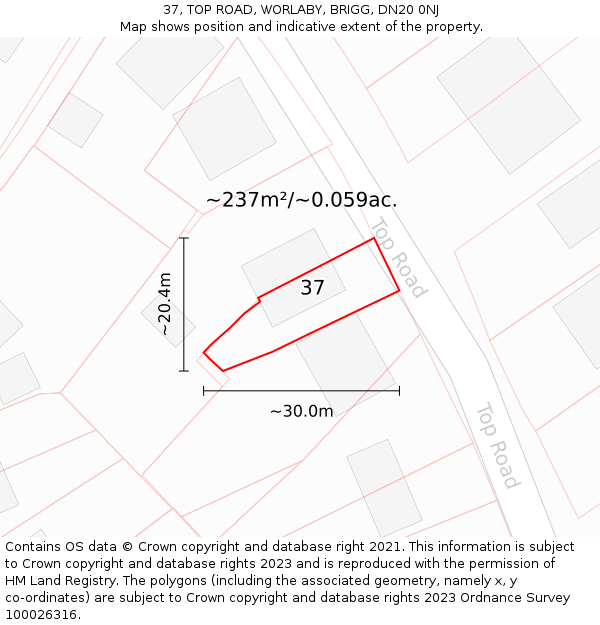 37, TOP ROAD, WORLABY, BRIGG, DN20 0NJ: Plot and title map