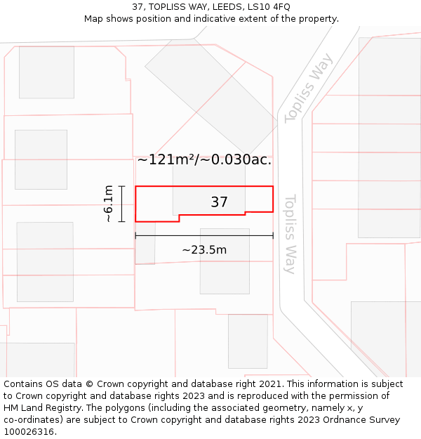 37, TOPLISS WAY, LEEDS, LS10 4FQ: Plot and title map