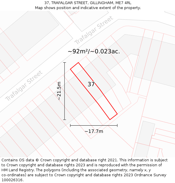 37, TRAFALGAR STREET, GILLINGHAM, ME7 4RL: Plot and title map