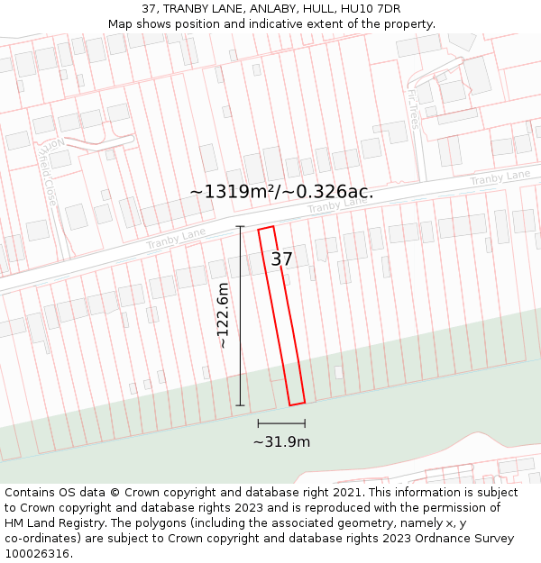 37, TRANBY LANE, ANLABY, HULL, HU10 7DR: Plot and title map