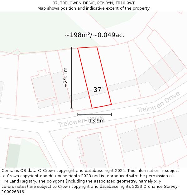 37, TRELOWEN DRIVE, PENRYN, TR10 9WT: Plot and title map