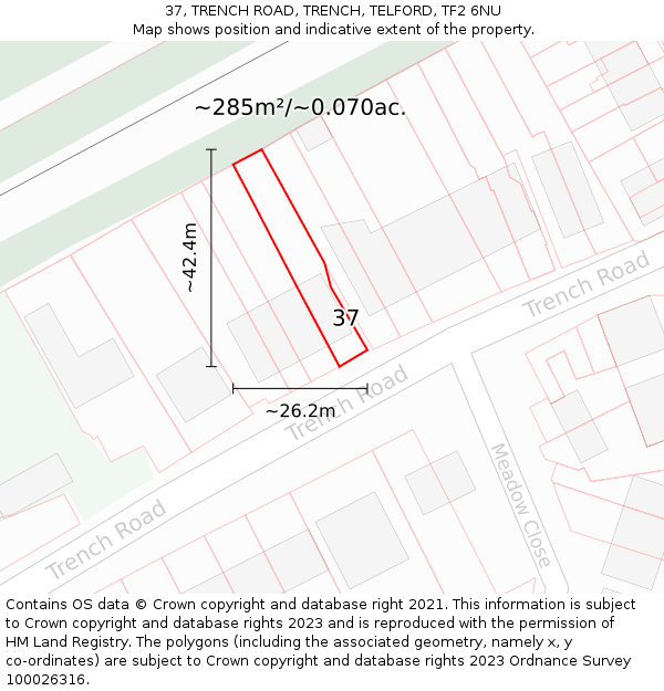 37, TRENCH ROAD, TRENCH, TELFORD, TF2 6NU: Plot and title map