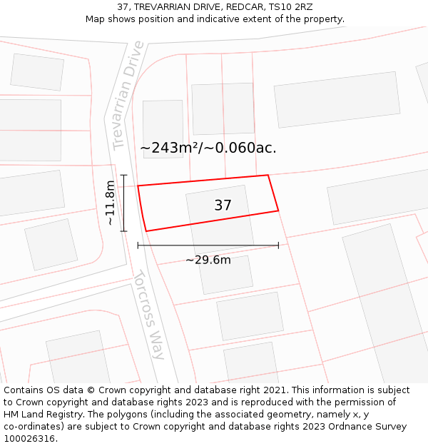 37, TREVARRIAN DRIVE, REDCAR, TS10 2RZ: Plot and title map