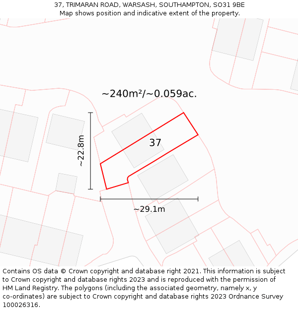 37, TRIMARAN ROAD, WARSASH, SOUTHAMPTON, SO31 9BE: Plot and title map