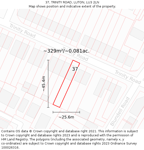 37, TRINITY ROAD, LUTON, LU3 2LN: Plot and title map