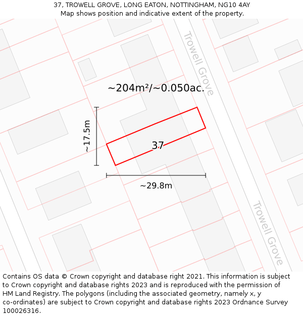 37, TROWELL GROVE, LONG EATON, NOTTINGHAM, NG10 4AY: Plot and title map