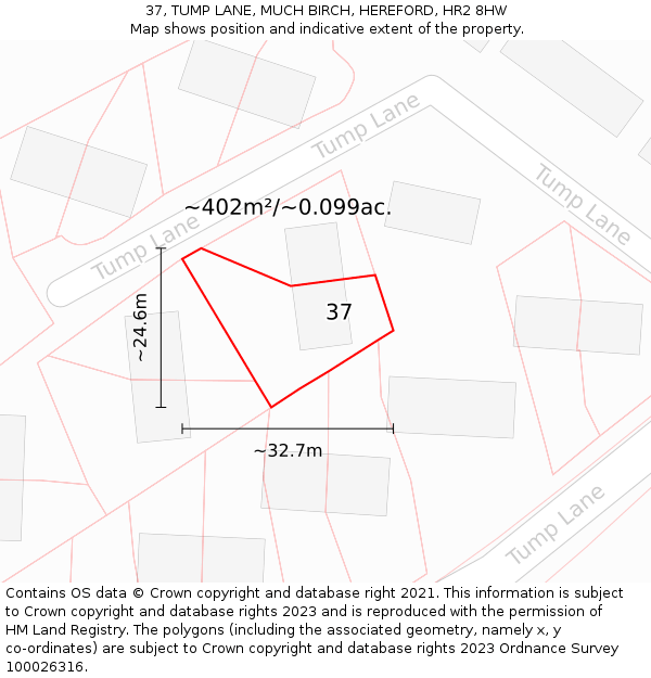 37, TUMP LANE, MUCH BIRCH, HEREFORD, HR2 8HW: Plot and title map