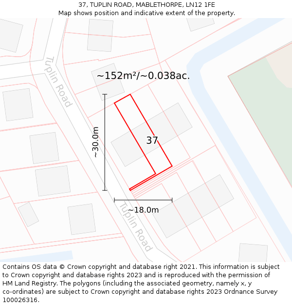 37, TUPLIN ROAD, MABLETHORPE, LN12 1FE: Plot and title map