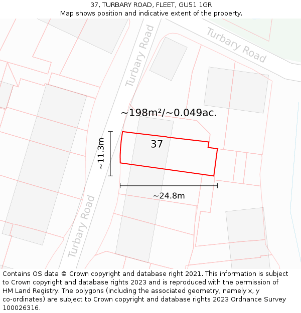 37, TURBARY ROAD, FLEET, GU51 1GR: Plot and title map