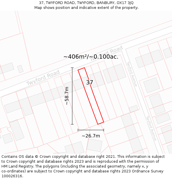 37, TWYFORD ROAD, TWYFORD, BANBURY, OX17 3JQ: Plot and title map