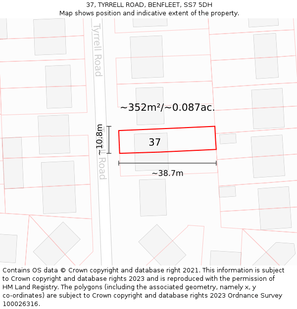 37, TYRRELL ROAD, BENFLEET, SS7 5DH: Plot and title map