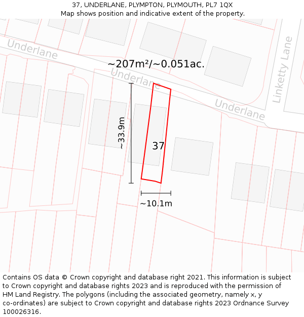 37, UNDERLANE, PLYMPTON, PLYMOUTH, PL7 1QX: Plot and title map