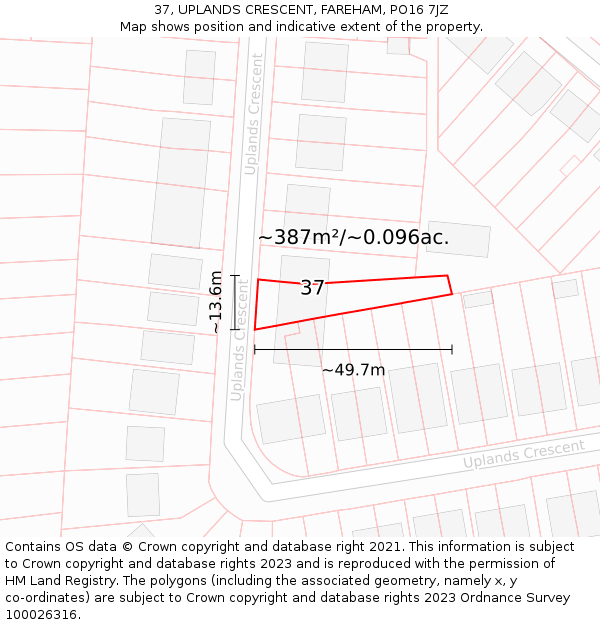 37, UPLANDS CRESCENT, FAREHAM, PO16 7JZ: Plot and title map