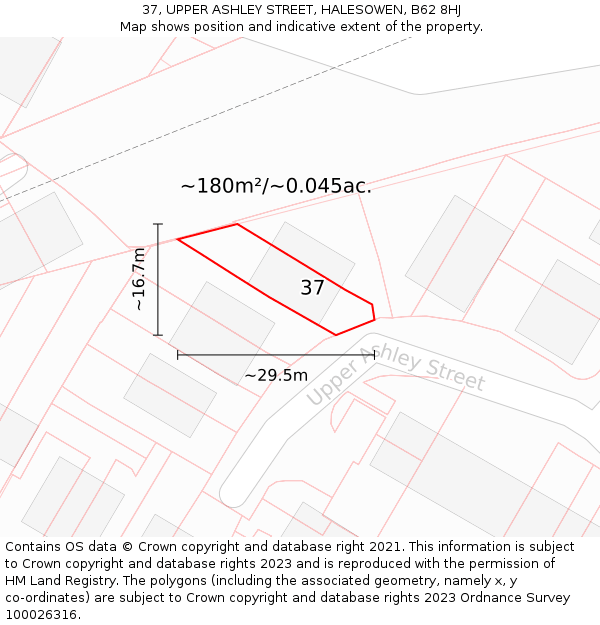 37, UPPER ASHLEY STREET, HALESOWEN, B62 8HJ: Plot and title map