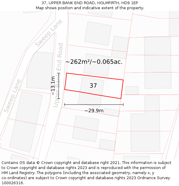37, UPPER BANK END ROAD, HOLMFIRTH, HD9 1EP: Plot and title map