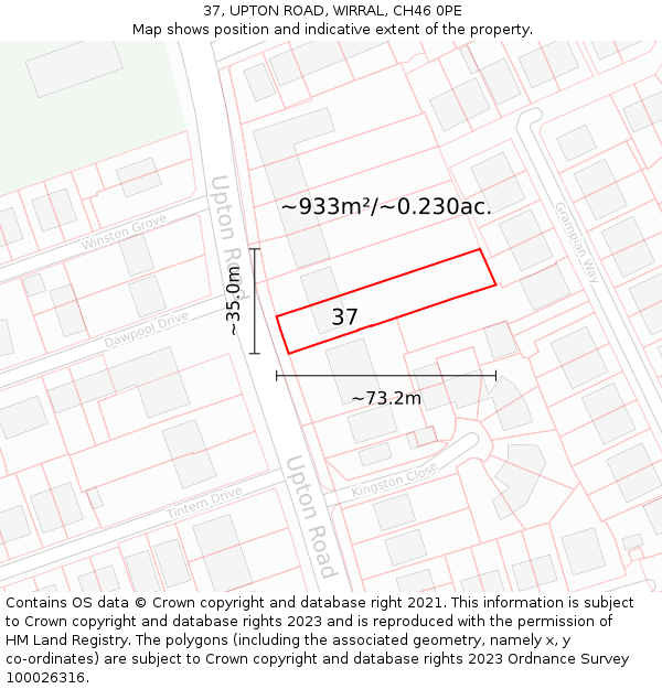 37, UPTON ROAD, WIRRAL, CH46 0PE: Plot and title map