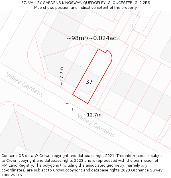 37, VALLEY GARDENS KINGSWAY, QUEDGELEY, GLOUCESTER, GL2 2BS: Plot and title map