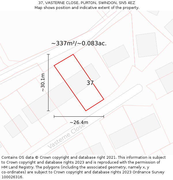 37, VASTERNE CLOSE, PURTON, SWINDON, SN5 4EZ: Plot and title map