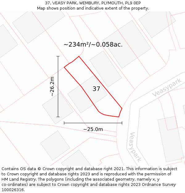 37, VEASY PARK, WEMBURY, PLYMOUTH, PL9 0EP: Plot and title map