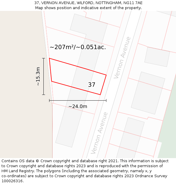 37, VERNON AVENUE, WILFORD, NOTTINGHAM, NG11 7AE: Plot and title map