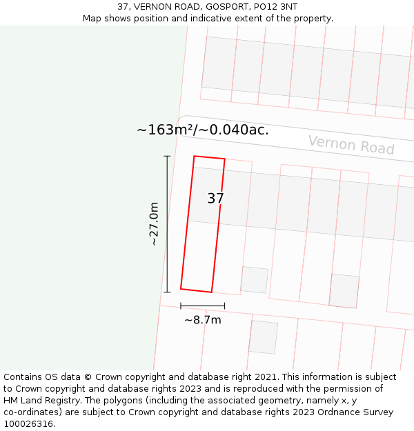 37, VERNON ROAD, GOSPORT, PO12 3NT: Plot and title map