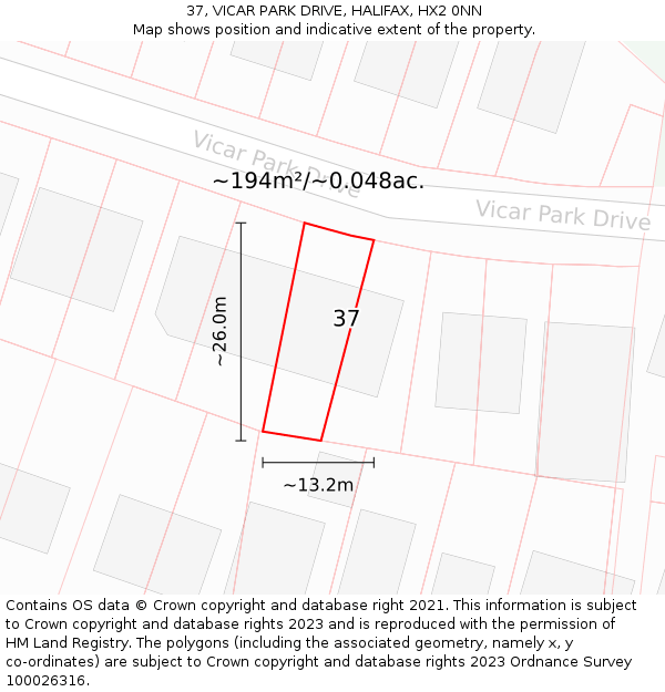 37, VICAR PARK DRIVE, HALIFAX, HX2 0NN: Plot and title map