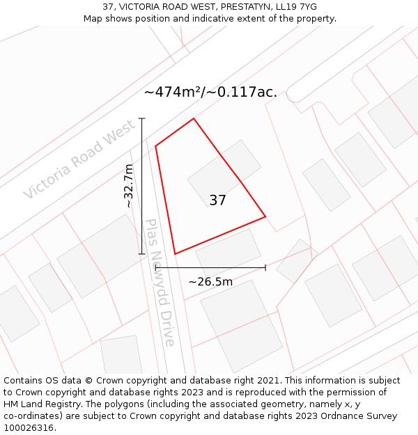 37, VICTORIA ROAD WEST, PRESTATYN, LL19 7YG: Plot and title map