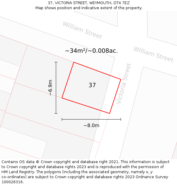 37, VICTORIA STREET, WEYMOUTH, DT4 7EZ: Plot and title map