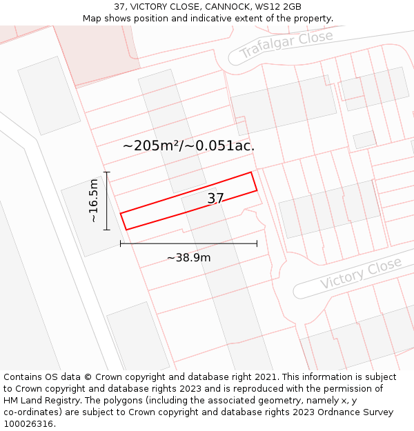 37, VICTORY CLOSE, CANNOCK, WS12 2GB: Plot and title map