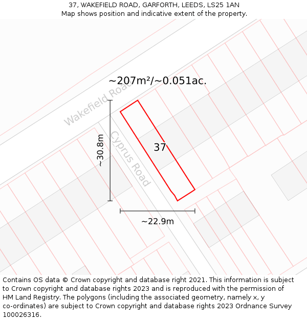 37, WAKEFIELD ROAD, GARFORTH, LEEDS, LS25 1AN: Plot and title map