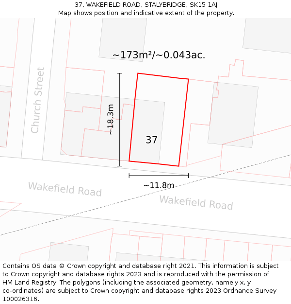 37, WAKEFIELD ROAD, STALYBRIDGE, SK15 1AJ: Plot and title map