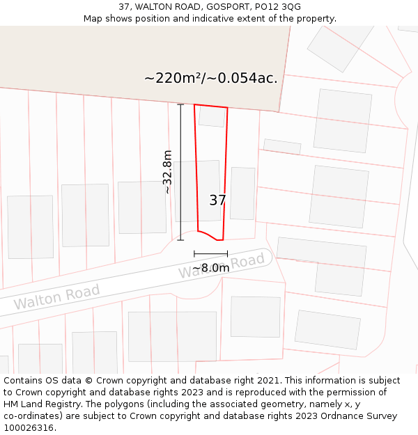 37, WALTON ROAD, GOSPORT, PO12 3QG: Plot and title map