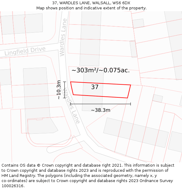 37, WARDLES LANE, WALSALL, WS6 6DX: Plot and title map