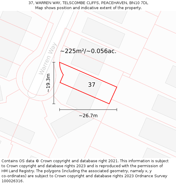 37, WARREN WAY, TELSCOMBE CLIFFS, PEACEHAVEN, BN10 7DL: Plot and title map