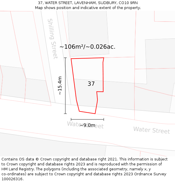 37, WATER STREET, LAVENHAM, SUDBURY, CO10 9RN: Plot and title map