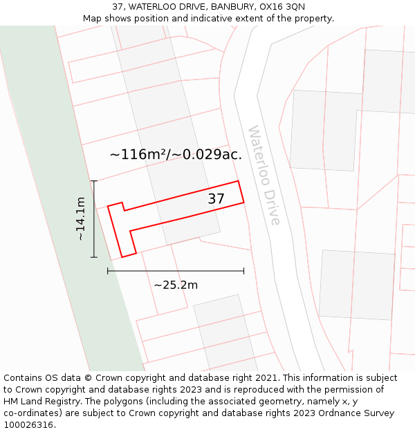 37, WATERLOO DRIVE, BANBURY, OX16 3QN: Plot and title map