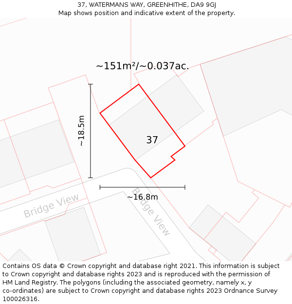 37, WATERMANS WAY, GREENHITHE, DA9 9GJ: Plot and title map