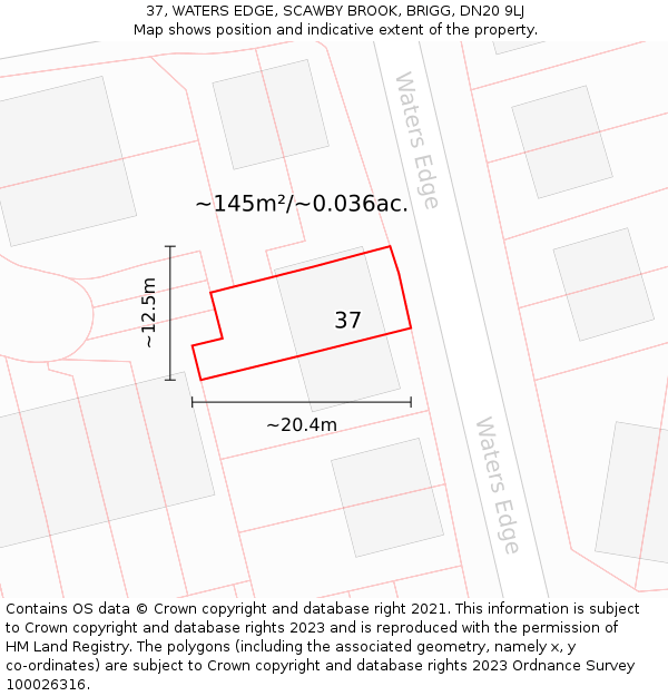 37, WATERS EDGE, SCAWBY BROOK, BRIGG, DN20 9LJ: Plot and title map