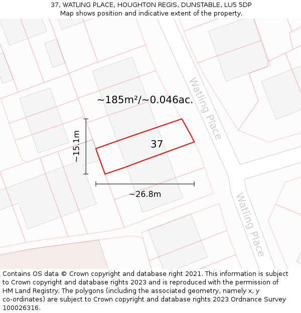 37, WATLING PLACE, HOUGHTON REGIS, DUNSTABLE, LU5 5DP: Plot and title map