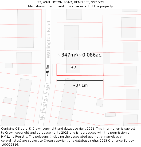 37, WATLINGTON ROAD, BENFLEET, SS7 5DS: Plot and title map