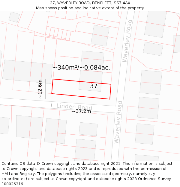 37, WAVERLEY ROAD, BENFLEET, SS7 4AX: Plot and title map