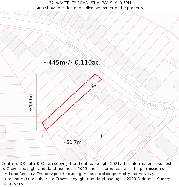 37, WAVERLEY ROAD, ST ALBANS, AL3 5PH: Plot and title map