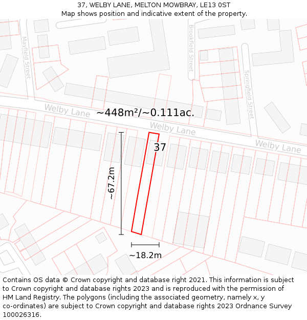 37, WELBY LANE, MELTON MOWBRAY, LE13 0ST: Plot and title map