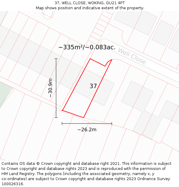 37, WELL CLOSE, WOKING, GU21 4PT: Plot and title map