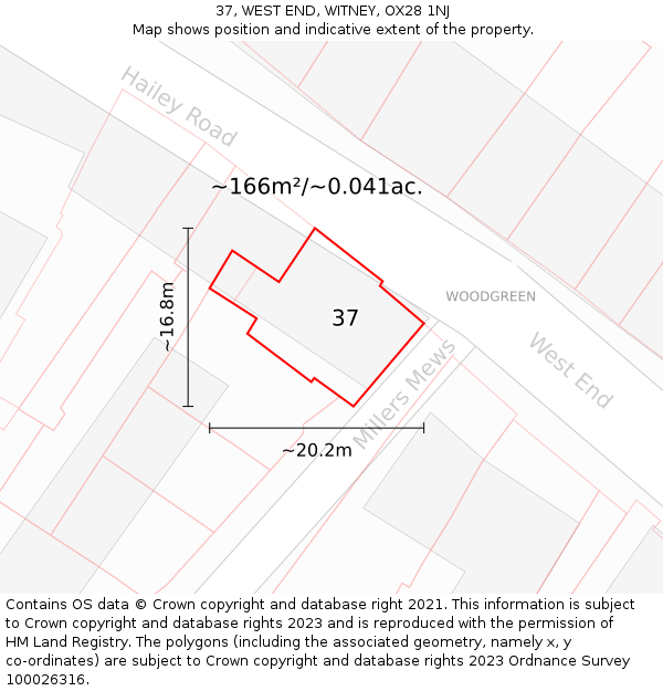 37, WEST END, WITNEY, OX28 1NJ: Plot and title map