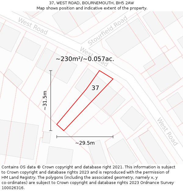 37, WEST ROAD, BOURNEMOUTH, BH5 2AW: Plot and title map