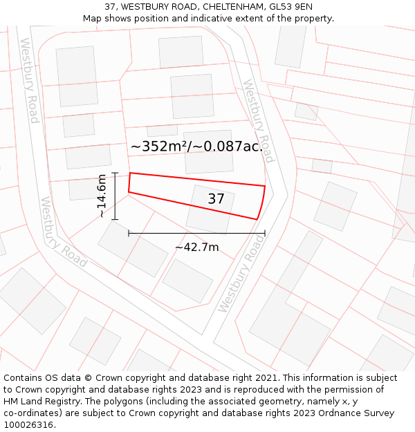 37, WESTBURY ROAD, CHELTENHAM, GL53 9EN: Plot and title map