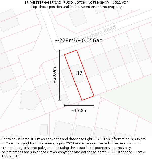 37, WESTERHAM ROAD, RUDDINGTON, NOTTINGHAM, NG11 6DP: Plot and title map