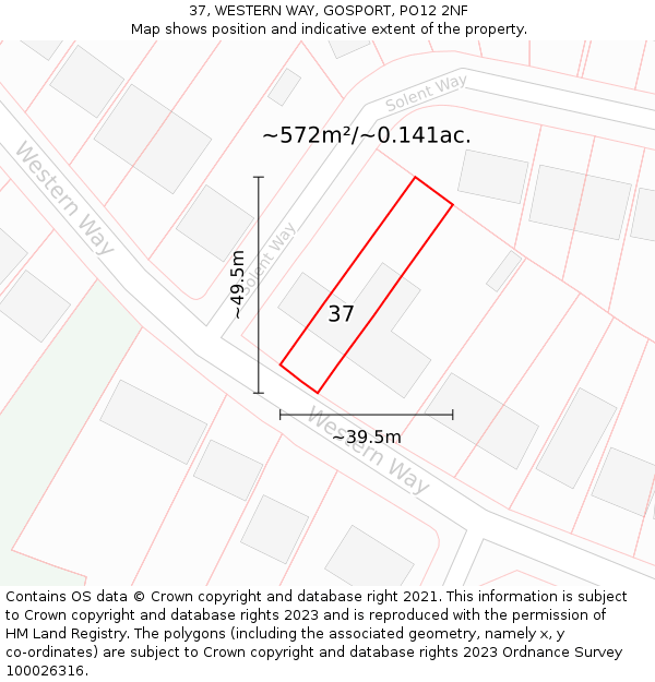 37, WESTERN WAY, GOSPORT, PO12 2NF: Plot and title map