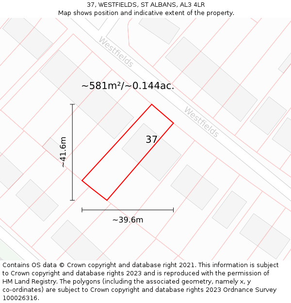 37, WESTFIELDS, ST ALBANS, AL3 4LR: Plot and title map